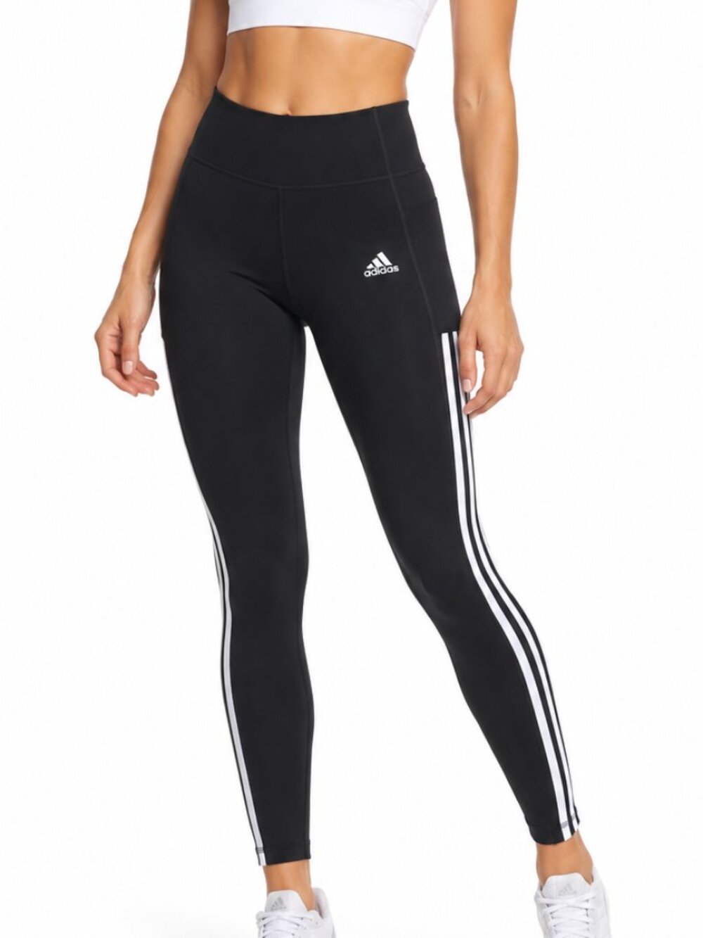 adidas AeroReady Black High Waisted 3-Stripe Pocket Leggings Size M Like New